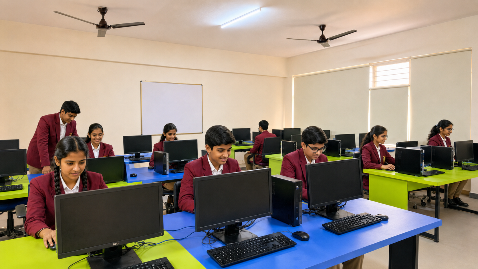 Students working at individual computers in the computer laboratory — Ayodhya Road campus, VEDAM World School