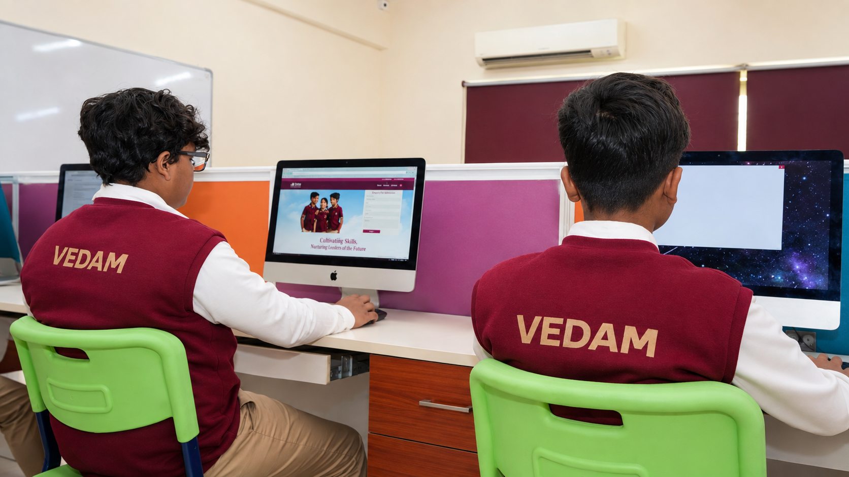 Students working at individual computers in the computer laboratory — Sitapur Road campus, VEDAM World School